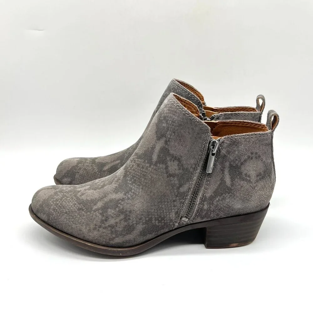 Lucky Brand Size 7.5 Basel‎ Gray Snakeskin Leather Ankle Boots Booties Shoes